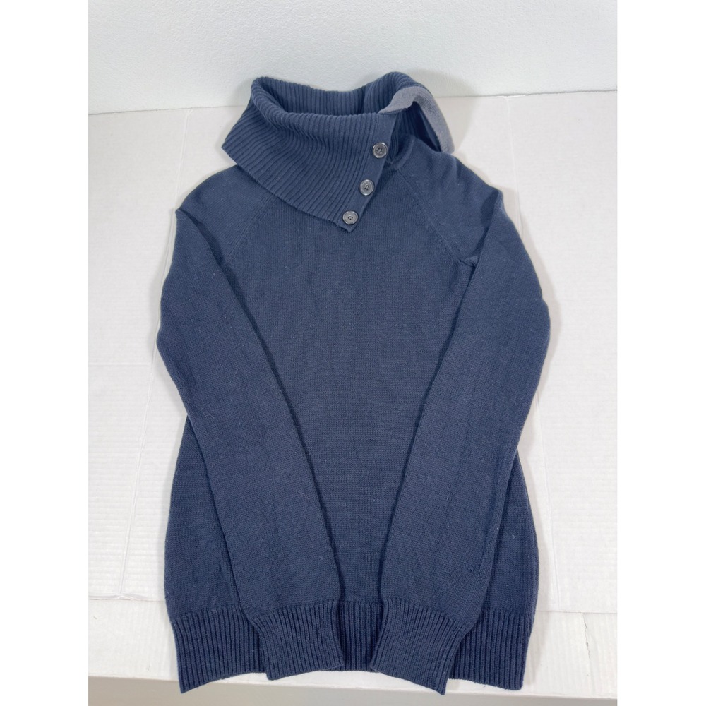 Gap Navy Womens Button Neck Funnel Collar Knit Sweater Blue Medium Cotton Blend